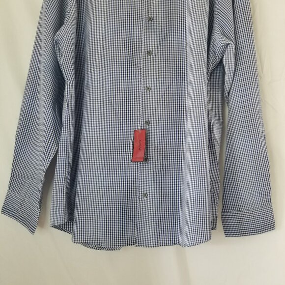 Alfani Men XL 17/36-37 Fitted Performance Long Sleeve Button Up Check Blue Shirt - Picture 6 of 16
